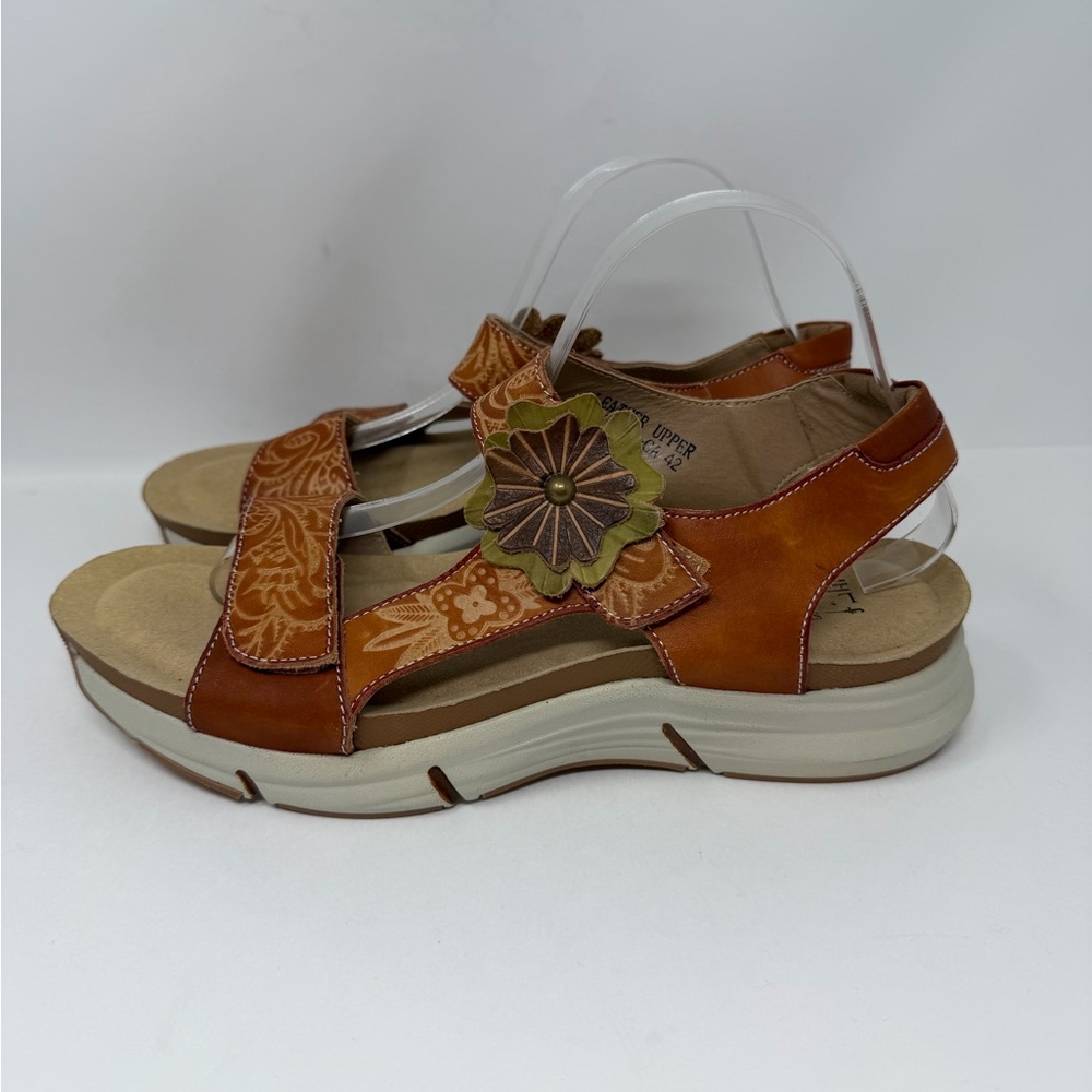 Spring Step L'Artiste Vergie Tooled Leather Sandal Brown Size 42 US 10.5-11